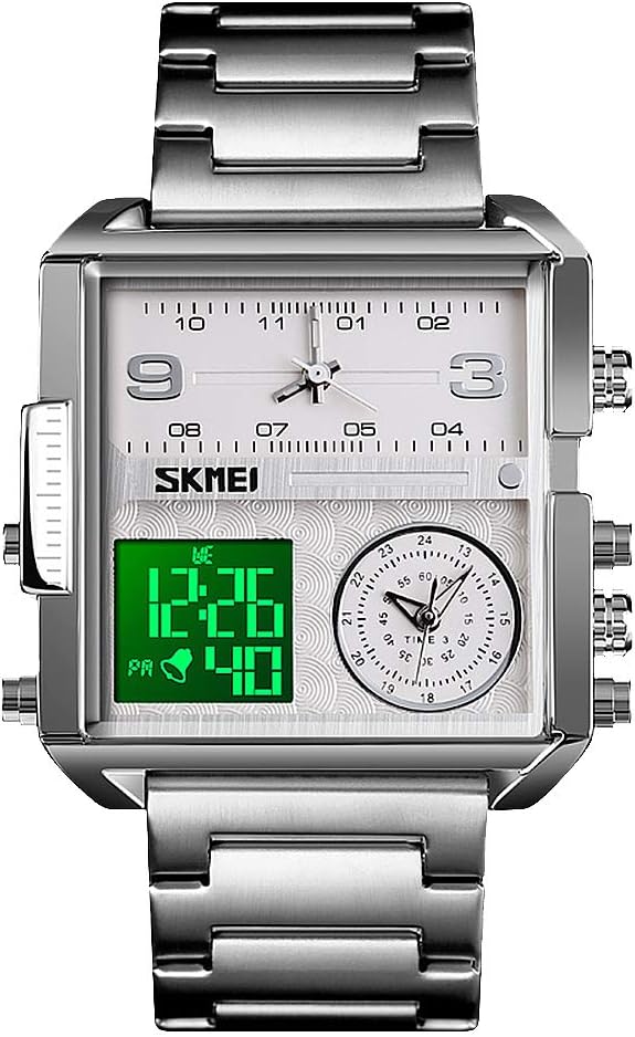 Skmei square 3 time Analog Digital 41mm dial watch for Men 1584