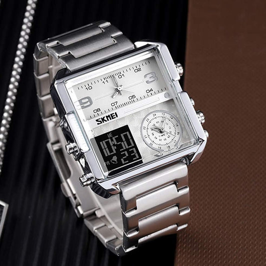 Skmei square 3 time Analog Digital 41mm dial watch for Men 1584