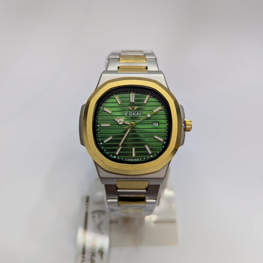 Viokai Two-Tone Stainless Steel Wrist Watch with Green Dial
