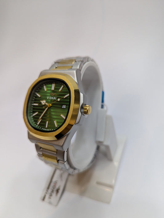 Viokai Two-Tone Stainless Steel Wrist Watch with Green Dial