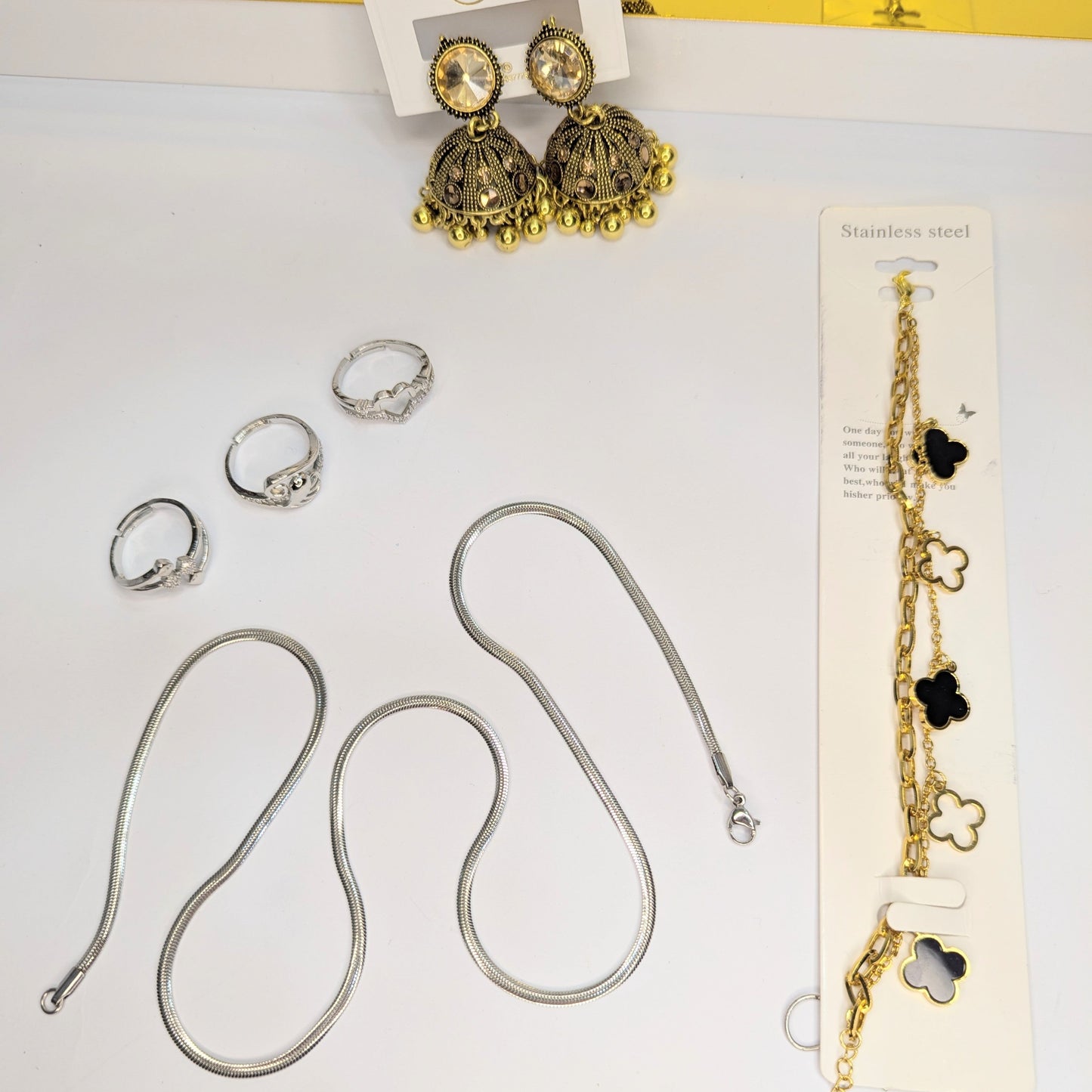 ✨ DEAL 1 – Elegant Jewelry Set (3 Rings + Necklace + Bracelet)