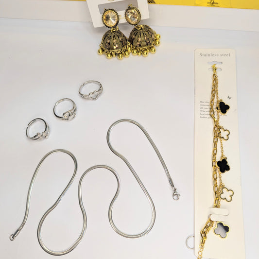 ✨ DEAL 1 – Elegant Jewelry Set (3 Rings + Necklace + Bracelet)