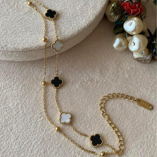 Black & White Quatrefoil Gold Bracelet