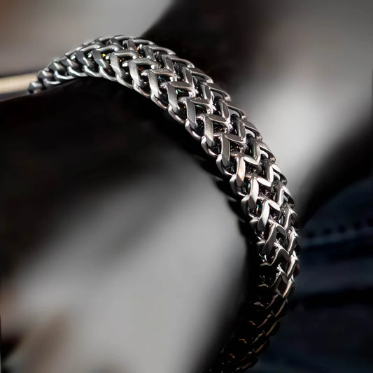Men’s Stainless Steel Woven Chain Bracelet – Silver