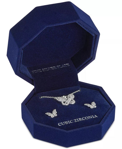 Silver-Tone Butterfly Pendant Necklace & Earrings Set
