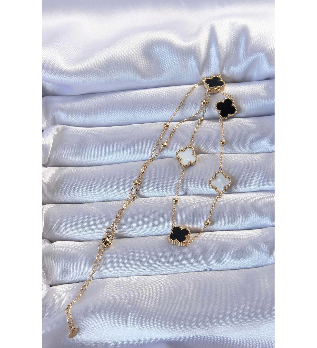 Black & White Quatrefoil Gold Bracelet