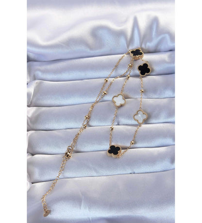 Black & White Quatrefoil Gold Bracelet