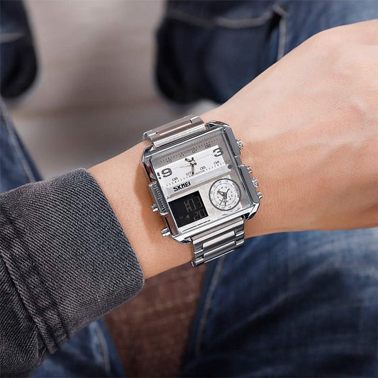 Skmei square 3 time Analog Digital 41mm dial watch for Men 1584