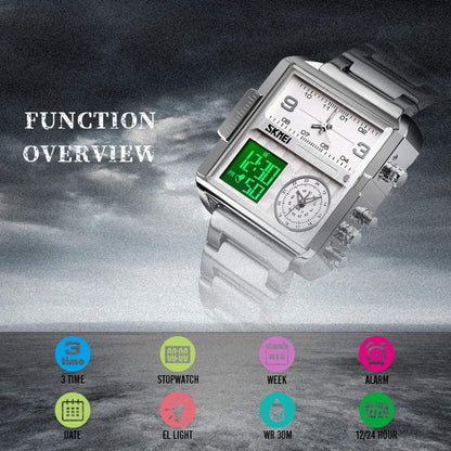 Skmei square 3 time Analog Digital 41mm dial watch for Men 1584