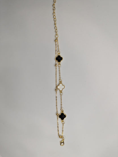 Black & White Quatrefoil Gold Bracelet