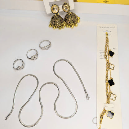 ✨ DEAL 1 – Elegant Jewelry Set (3 Rings + Necklace + Bracelet)