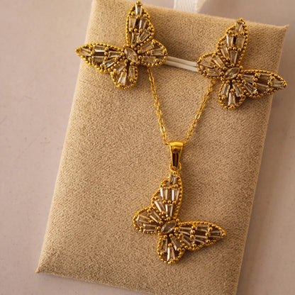 Silver-Tone Butterfly Pendant Necklace & Earrings Set